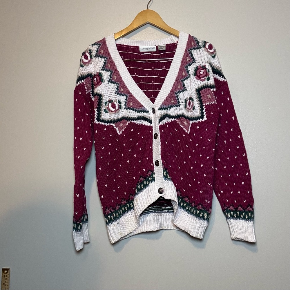 Complements Sweater Cardigan Medium Vintage Knit Floral